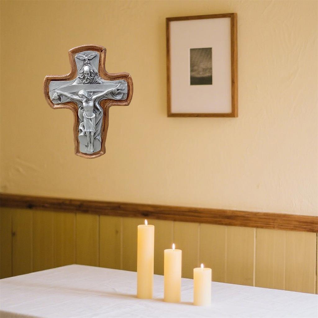 Cross Figure Statue Home Desktop Resin Ornaments, Catholic Religious Inspirational Altar Desktop Statues