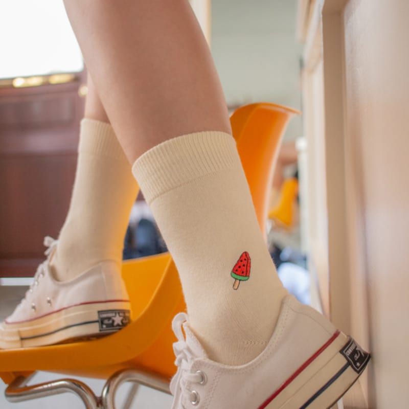 SNOOZY Watermelon Bar Embroidered Socks (Ivory)