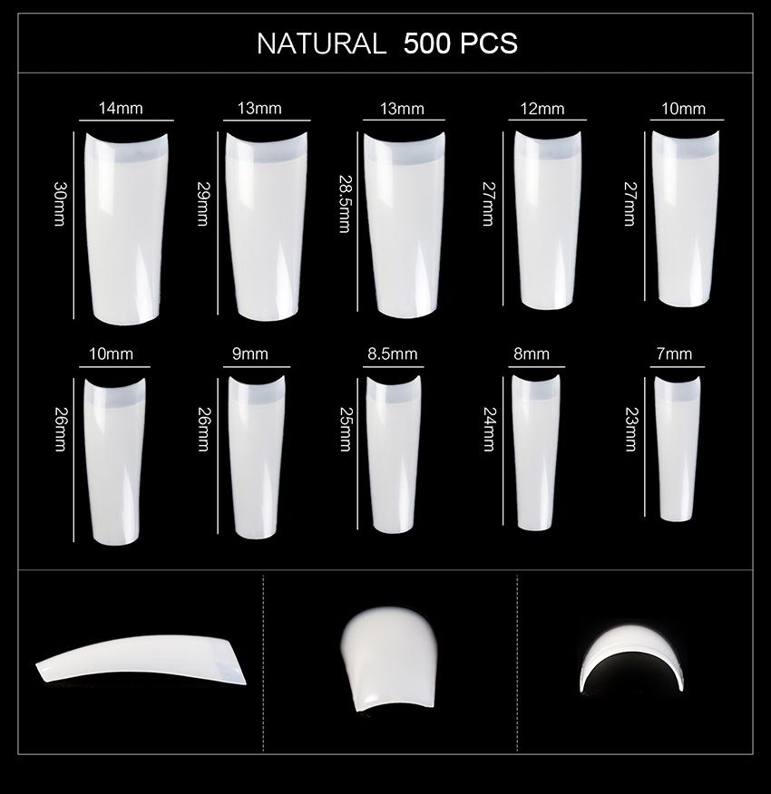 kads Nail Tips Half Cover French Nails Fake Nails Soak Off False Nails Natural Clear Acrylic Nails 500pcs for Nail Extension 10 Sizes