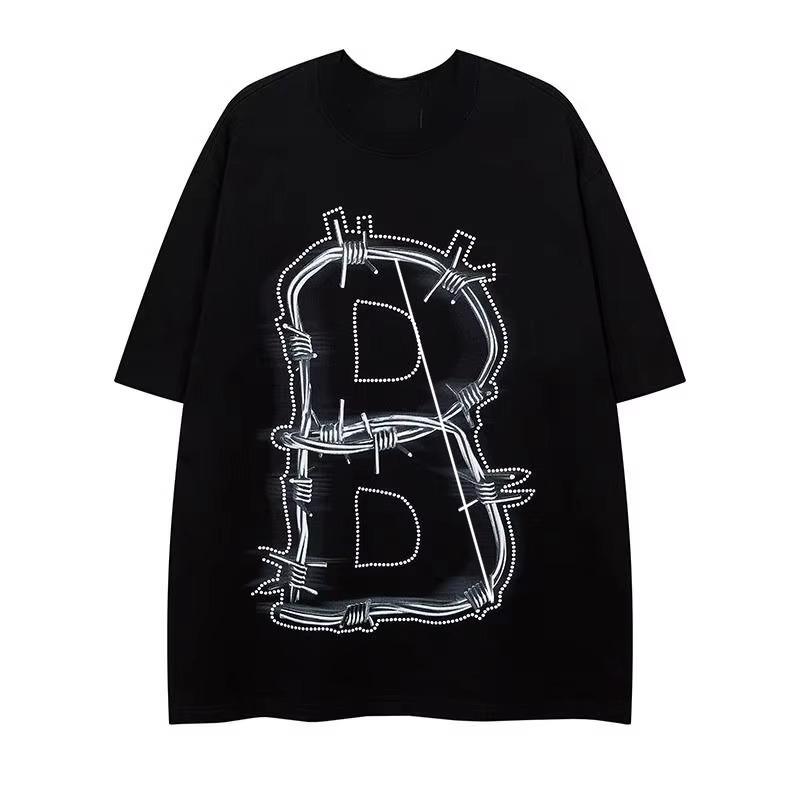 American Retro Letter Printing Pure Cotton Short-sleeved T-shirt Men's and Women's Trend Loose Couple's Half-sleeved