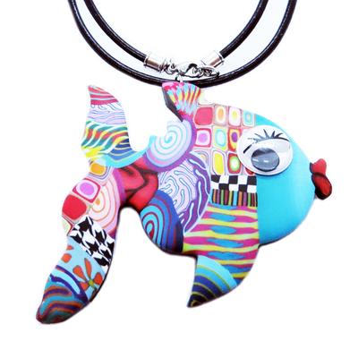 [R6494] - Handmade Necklace 'Columbine & Harlequin' Blue Multicolor - 70x70 Mm (fish)