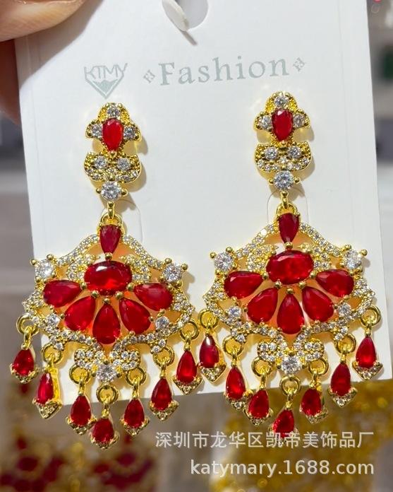 Guofeng Schwerindustrie Hochzeit Nadelohrringe Leicht Eingelegter Zirkon Holzkohle Wassertropfen Ohrringe Temperament Ohrringe