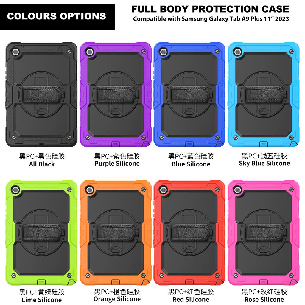 Contrast Color Rotating Stand Case with Strap for Samsung Tab A9 Plus X115
