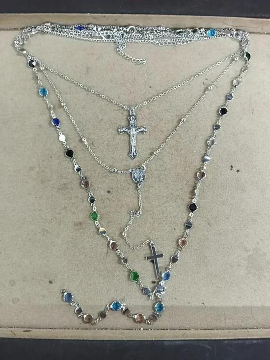 Bohemian Retro Rhinestone Multi-layer Cross Necklace, Women's Fashion Clavicle Chain