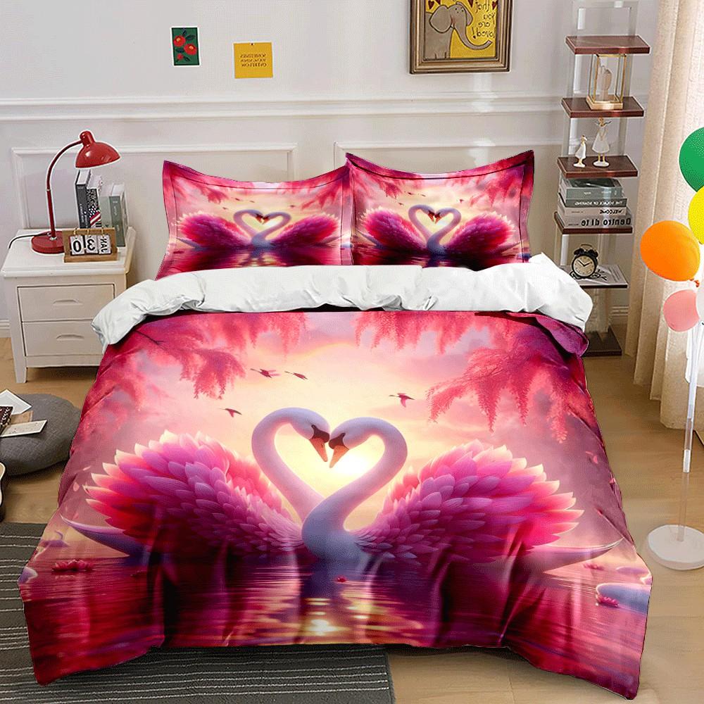 "Romantic Swan Theme Decor Set" Exquisite three-piece bedding set gift for kids and adults