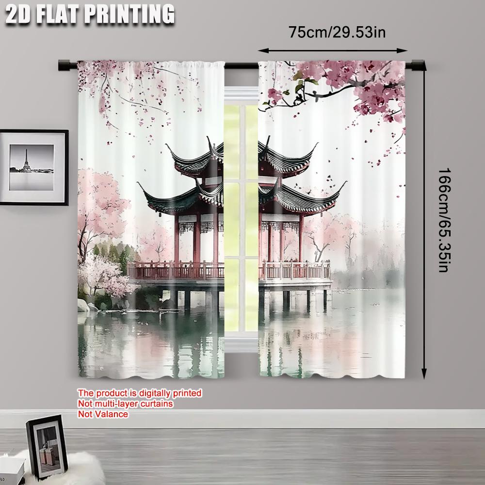 2pcs   Upscale Curtains 2D print Chinese Ink Painting Style Fabric (without rod) Decorations Inside Ldeal for Various Rooms