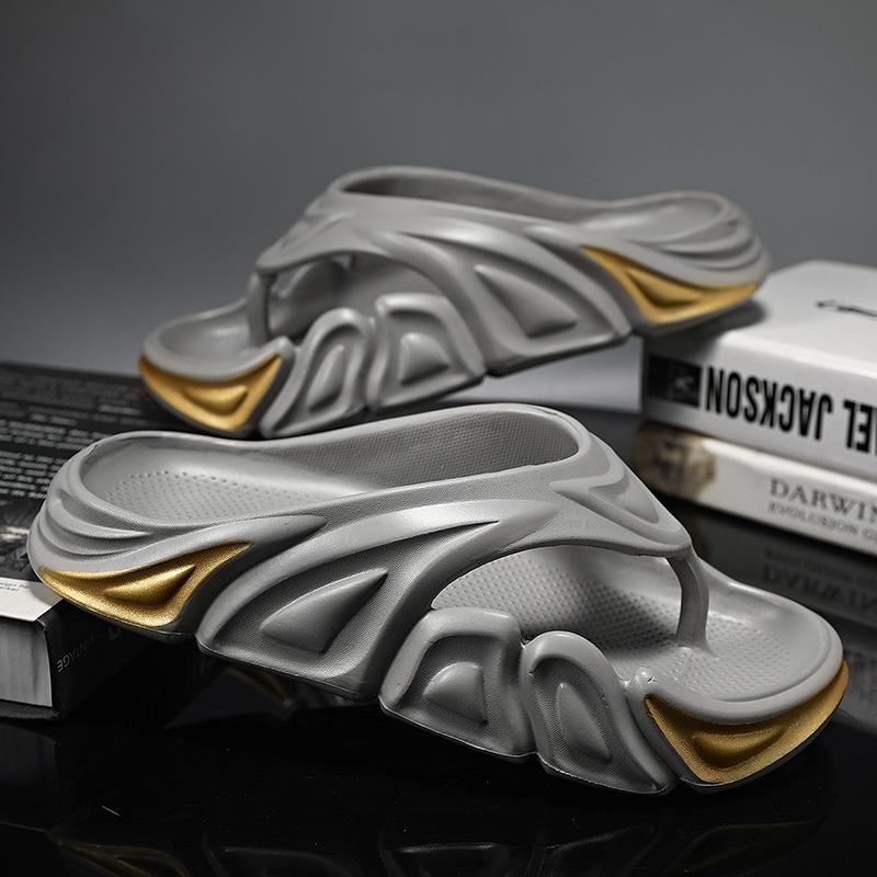 Men Summer Non-slip Flip Flops Outside Beach Slippers Flat Shoes Outdoor Slides Non-Slip Home Ashion Sandals Hollow Breathable