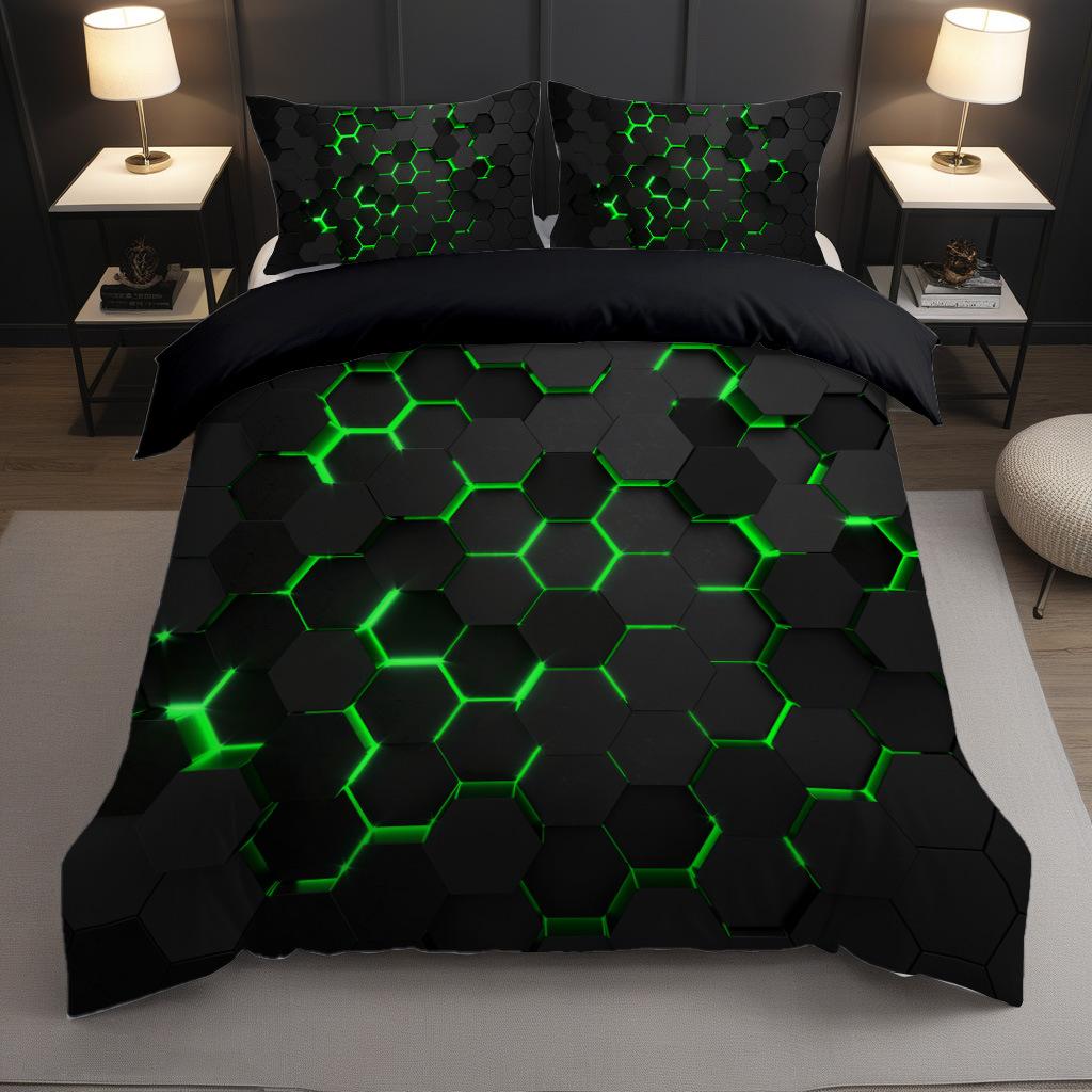 Abstrakte Mesh-Serie 3D-Digitaldruck Polyester-Quilt-Set Dreiteiliges Set, Schnelle Lieferung