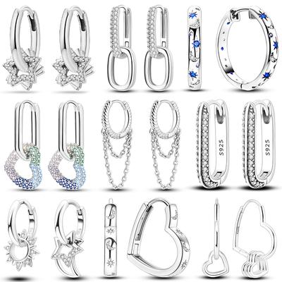 Strieborné kruhové náušnice 925 pre ženy Pendientes Zirkón v tvare srdca Star Eardrop Originálne náušnice módne šperky