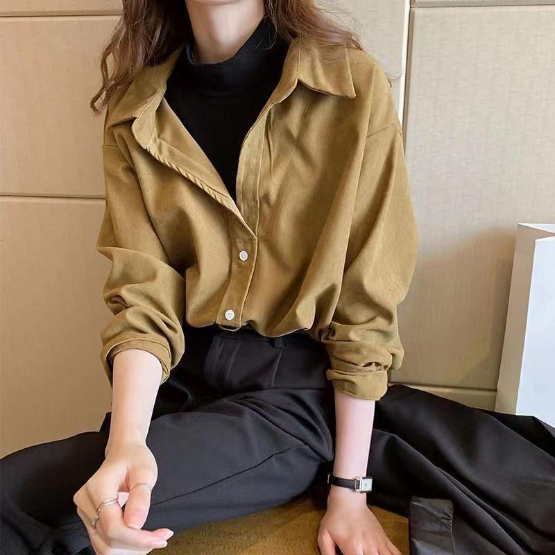 Chic Fake Two-Piece Loose Long-Sleeved Shirt for Fall/Winter