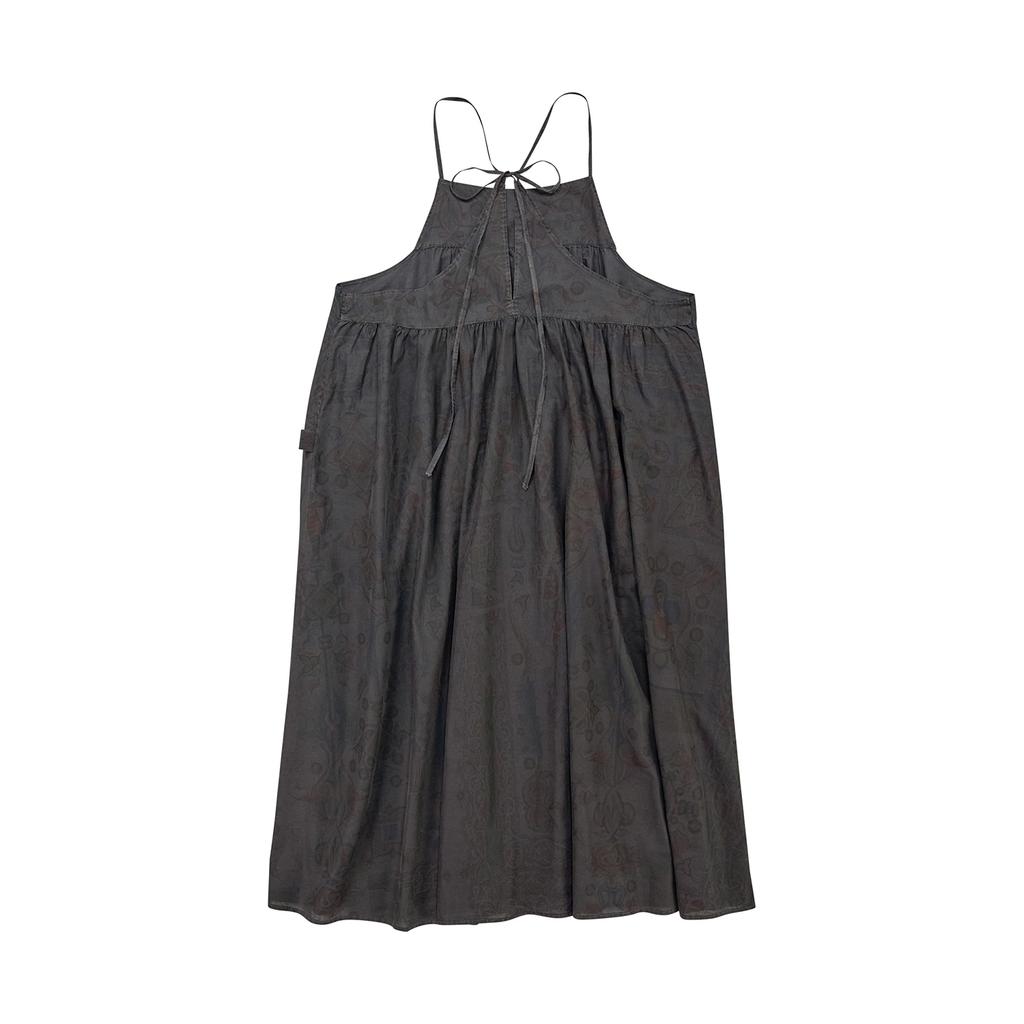 Goteu Back Ribbon Apron Dress - Charcoal