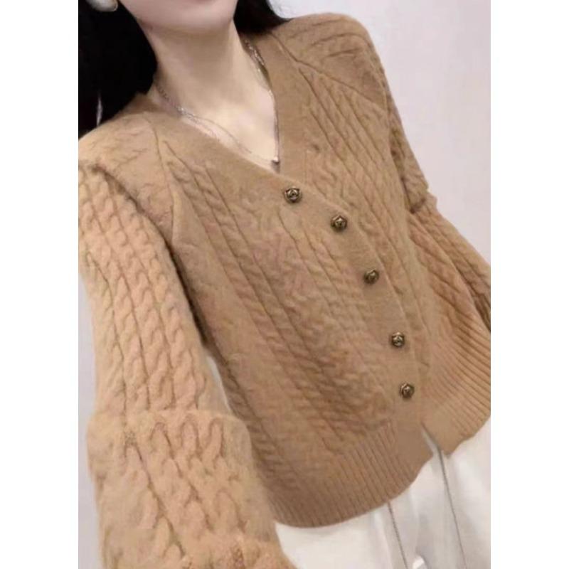 Autumn and Winter New Knitted Cardigan Women's Coat Twist Design Sense Retro Versatile Short Irregular Sweater Trend