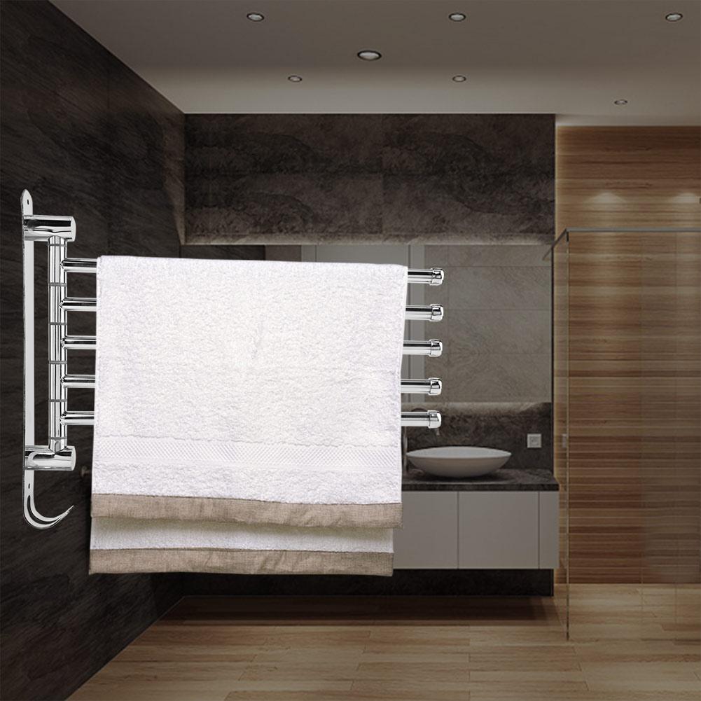 Stainless Steel Wall Mount Rotary Towel Rack Bathroom Towels Rail with Hook(Five Rods)