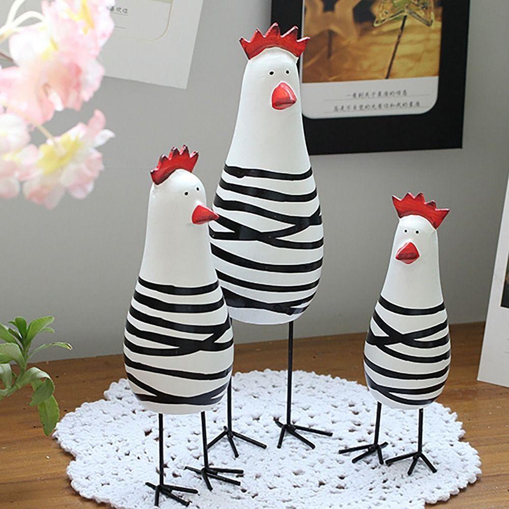 3Pcs/Set Chic Painted Chicken Statue Stylish Desktop Rooster Figurine  Home Decor