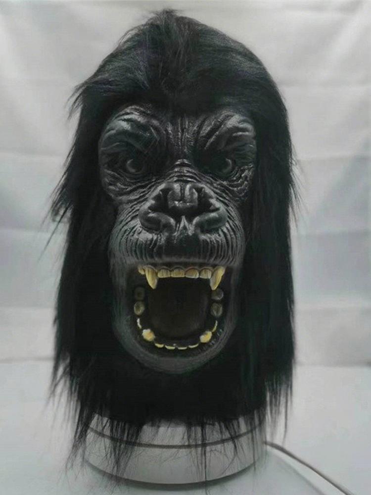 Gorilla Mask Full Head Animal Costume Scary Halloween Cosplay Party Props Unisex Adults Teens Ape Realistic Roaring Furry Mask