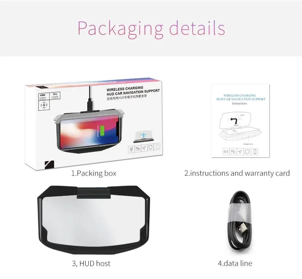 Car Hud Head-Up Display Mobile Phone Stand Hud HD Car Navigation Projector Head-Up Display Wireless Charger Car Bracket 2024