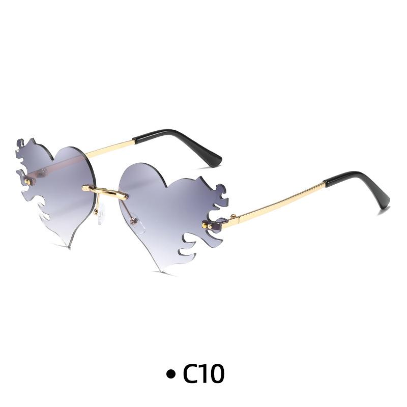 Fashion Rimless Sunglasses Flame Unique Big Love Heart Eyewear Luxury Brand Designer Vintage Sun Glasses Shades UV400 Eyewear