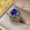 Hao Inlaid with Diamond Temperament Yuan Shape Imitation Royal Blue Red Corundum Zircon Chalcedony Ring Drop Glaze Open Ring Female