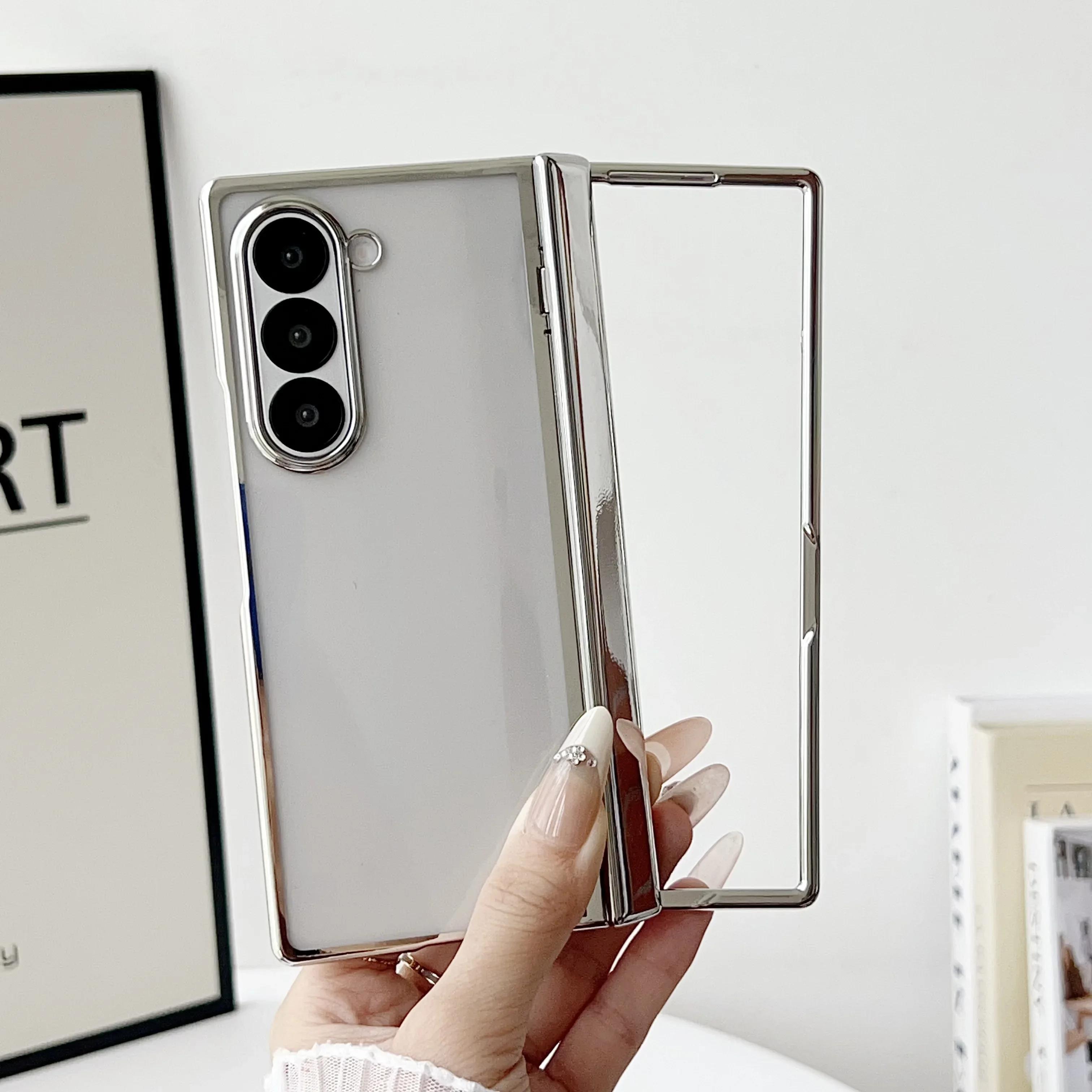 

Электроplated Пружинный Шарнир Защитный Чехол для Телефона для Samsung Galaxy Z Fold 7 6 5 4 Fold7 Fold6 Прозрачный Жесткий Чехол-Крышка Galaxy Z Fold4