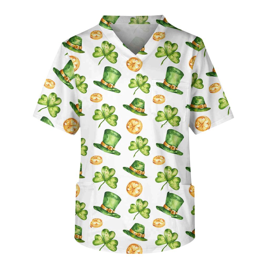 Men's Casual Short-Sleeved V-Neck Printed Front Pocket Top