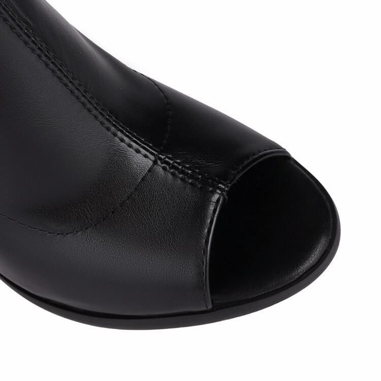 Open Toe High-heeled Women Over-the-knee Boots Stretch Bright Black Patent Leather Zipper Thigh Boot Faux Suede 46