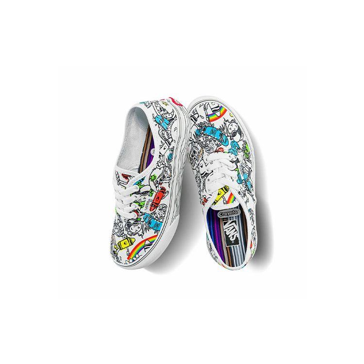 Crayola X Vans Authentic Series Casual Graffiti Low-Top Kids Skate Shoes Kids Sneaker White Black VN0A3UIVARE