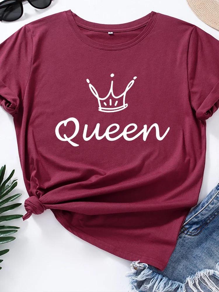 Krone Königin Aufdruck T-Shirt Damen Kurzarm O-Ausschnitt Locker T-Shirt Sommer Damen Lässiges T-Shirt Oberteile Camisetas Mujer