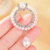 Silver Tone Double Flower Brooch Pin with Big Beads & Rhinestones, Women's Elegant Chest Decorative Button for Jacket Coat Suit