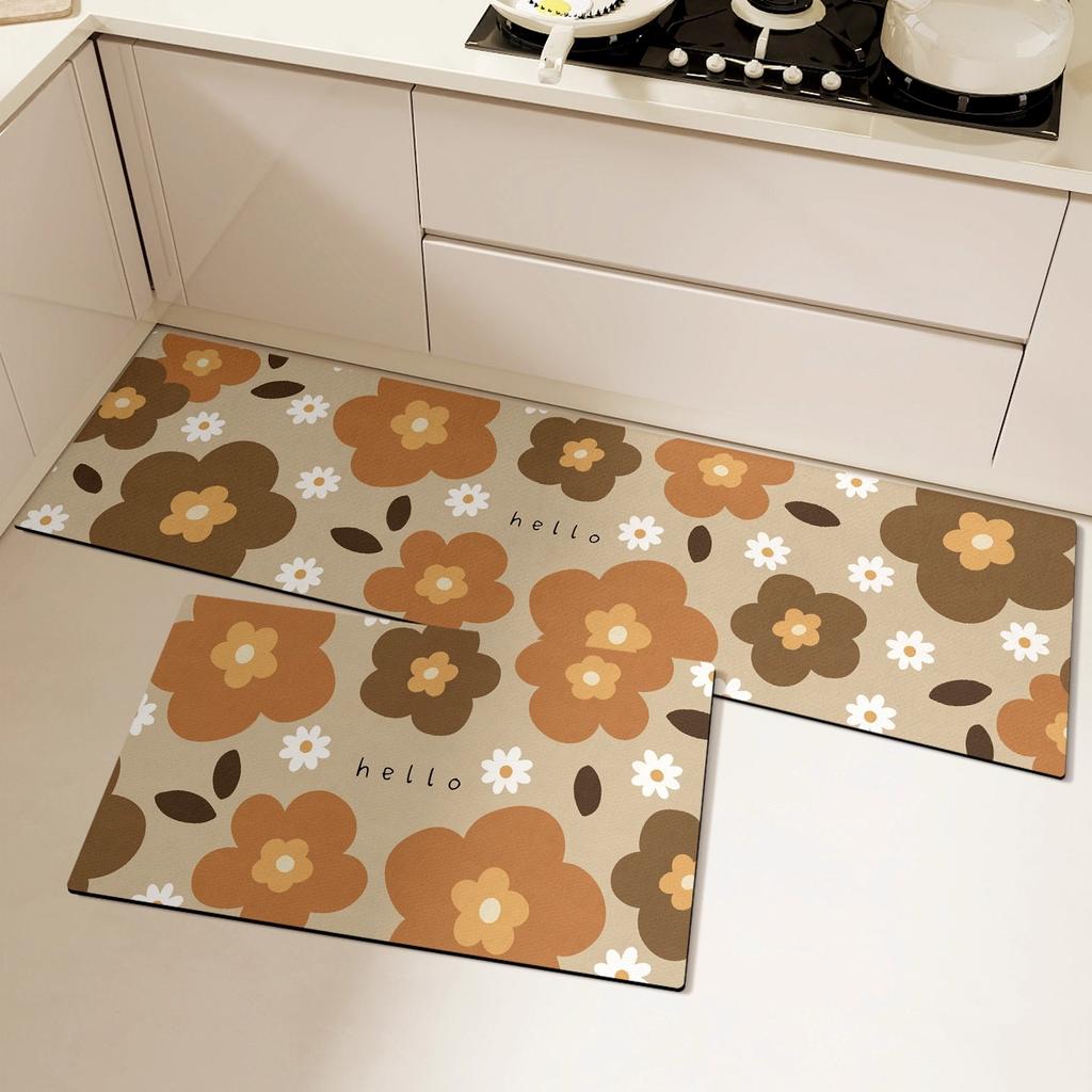 Floral Kitchen Carpet Non-slip Waterproof Oil-proof PVC Leather Washable Kitchen Rug Long Strip Runner Floor Mat Home Decoration
