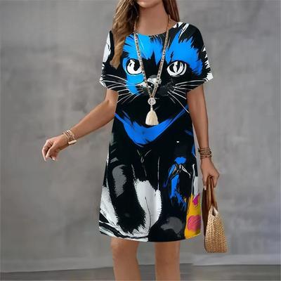 Loose Crew Neck Women's Fashion Printing Versatile Casual Dresses