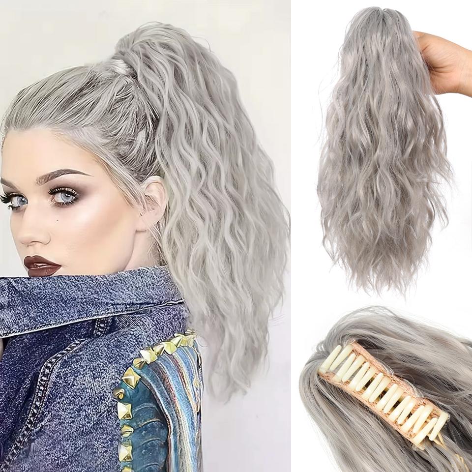 

14-дюймовый синтетический короткий кудрявый хвостик на заколке-крабе, наращивание волос для ежедневного использования, блонд, черный, блонд, пушистый парик для женщин