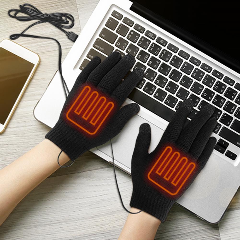 1/2pair Winter Electric Heated Gloves Touch Screen Outdoor Riding Skiing Mitten USB Heated Gloves for Backpacking Mountaineering