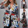 Kleine Anzugjacke für Damen, modischer Buchstabendruck, gemischte Farben, mittellang, dünner Mantel, lässige Herbstjacke mit langen Ärmeln