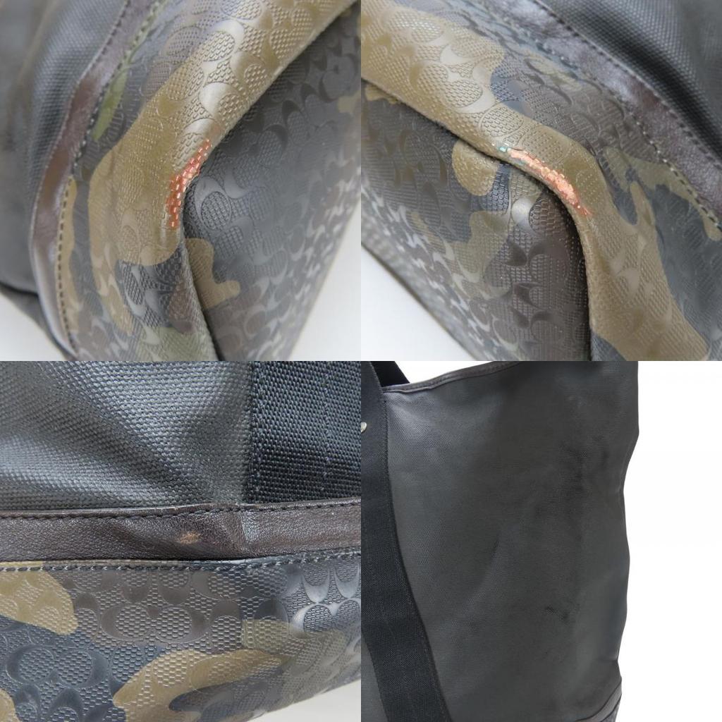 Used COACH Tote Bag Weekend Tote F70832 Signature PVC Coated Canvas Black Green System Camouflage