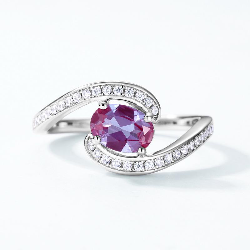 Elegant S925 Sterling Silver Alexandrite Ring with Full Pave Design