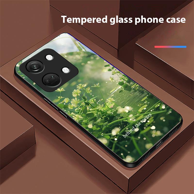 Blue Flower Element For OnePlus Nord 3 5 6T 7 Pro 8 12 10T Reno8 Lite 5G 10R Nord N30 Shell Tempered Glass Phone Case Black