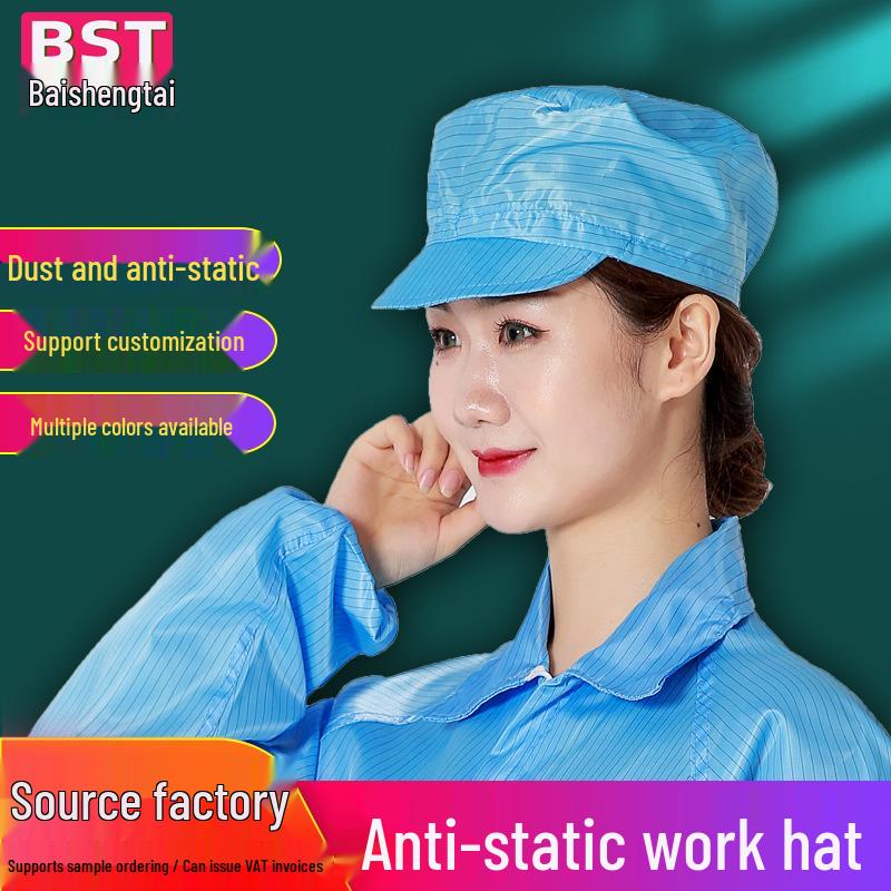Unisex Blue & White Striped Dustproof Anti-static Mesh Cap for Cleanrooms