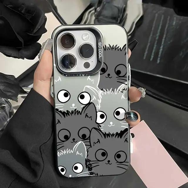

Cute Big Eyes Cat Stack Pattern Phone Case for iPhone 17 16 15 14 13 12 11 16E Series Pro Max Plus Double Layer Protection iphone 15