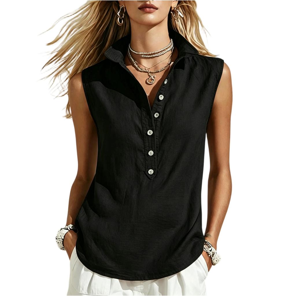 Sleeveless Button Down Blouse Womens Collared Neck Lightweight Relaxed Fit Shirt Casual Summer Top