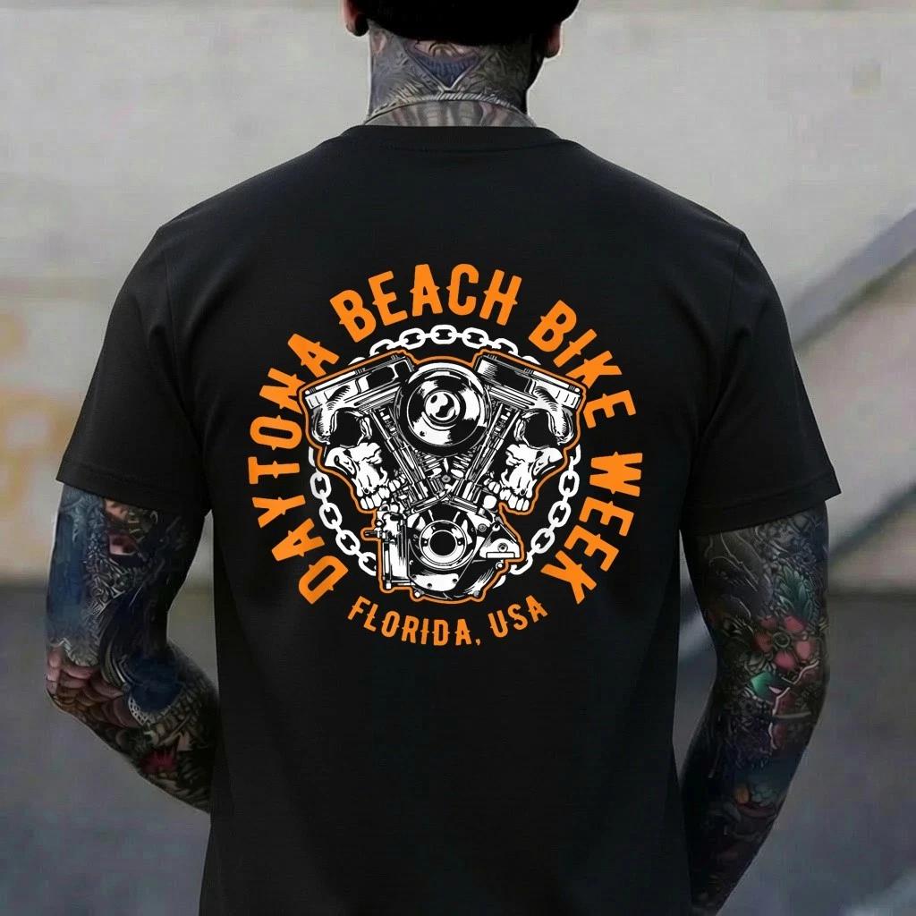 Daytona Beach Bike Week Motorcycle Engine Skull Design T-Shirt 2XL