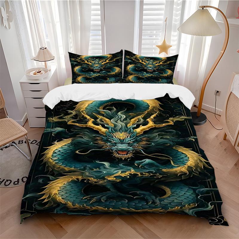 3pcs Dragon Art Duvet Cover Set, Cover For Bedroom Guest Room (1 Duvet Cover + 2 Pillowcase, Without Quilt), yy250922214