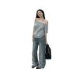 Women's diagonal collar, one word shoulder and two short-sleeved T-shirts, women's spring and summer new versatile bottoming shirt tide