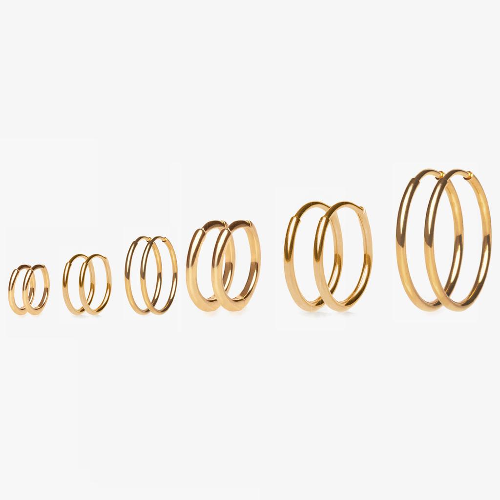Gold Color Small Hoop Earrings Stainless Steel Circle Round Huggies for Women Men Ear Ring Bone Buckle Fashion Jewelry 25MM