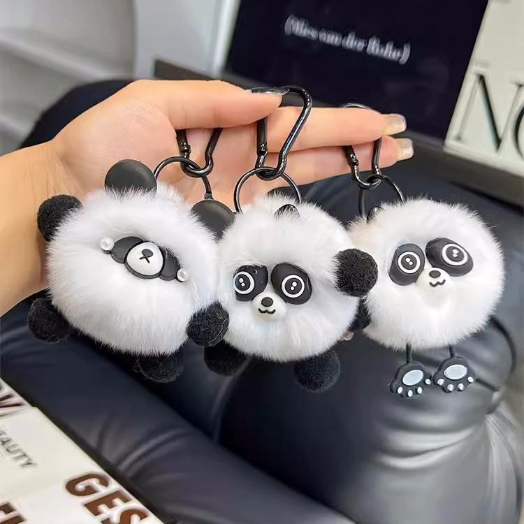 Cute Faux Rex Rabbit Fur Red Panda Keychain Plush Toy Creative Car Bag Pendant Backpack Charm Doll Accessory