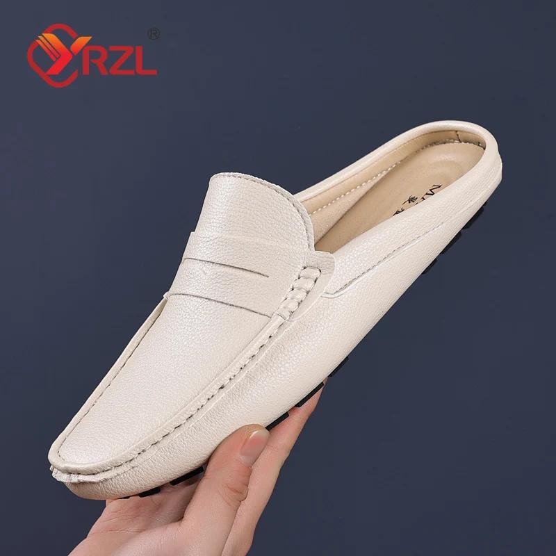 YRZL Loafers Men Casual Shoes Fashion Handmade Leather Driving Slippers Mens Moccasins Slip On Flats Male Outdoor Slippers