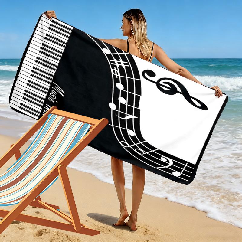 Telo Mare con Stampa Note Musicali, Telo Grande Morbido Asciugatura Rapida per Spiaggia Campeggio Nuoto