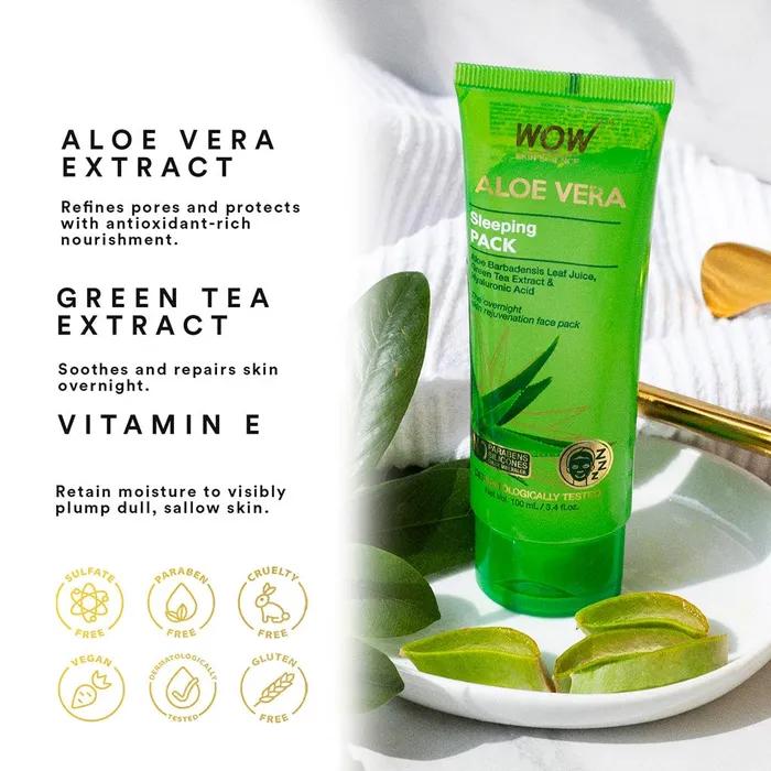 Wow Skin Science Aloe Vera mit Grüntee-Extrakt und Hyaluronsäure Sleeping Pack - Ohne Parabene, Silikone und Farbstoffe, 100ml, 2er-Pack