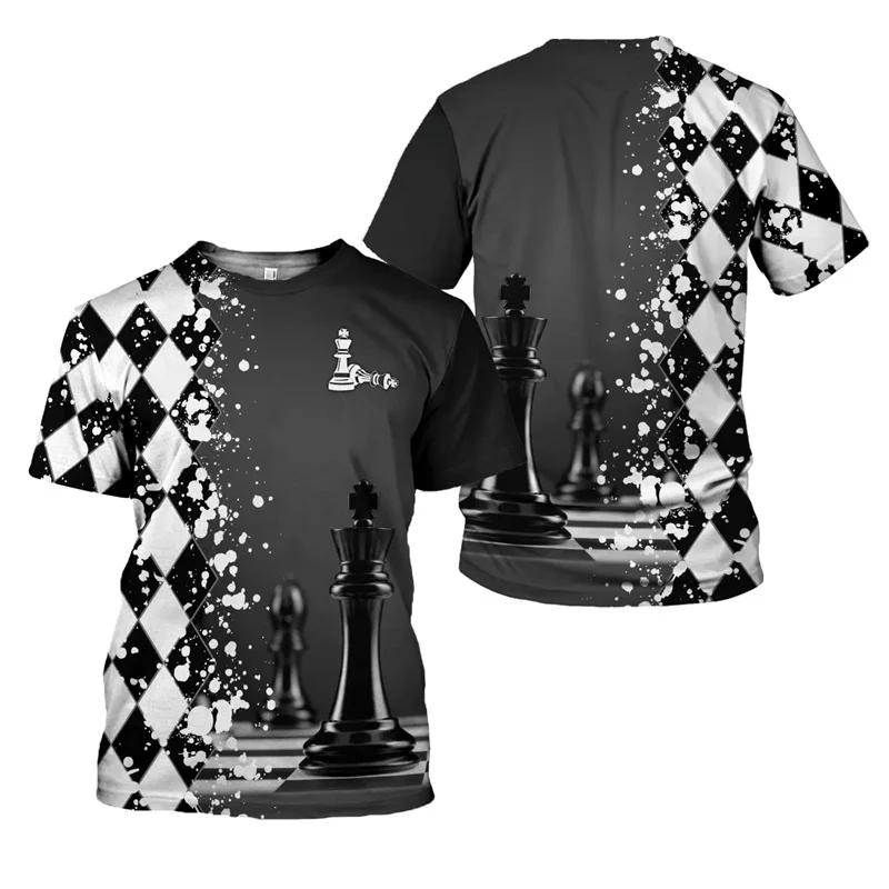 

Летняя футболка с круглым вырезом и 3D-принтом с шахматным узором, модная повседневная мужская футболка с короткими рукавами XL