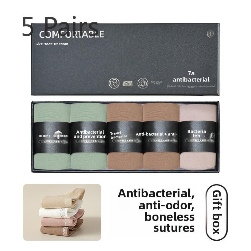 5 Pairs of Women's Spring and Autumn Pure Cotton Anti Bacterial Deodorant Gift Box Medium Tube Socks