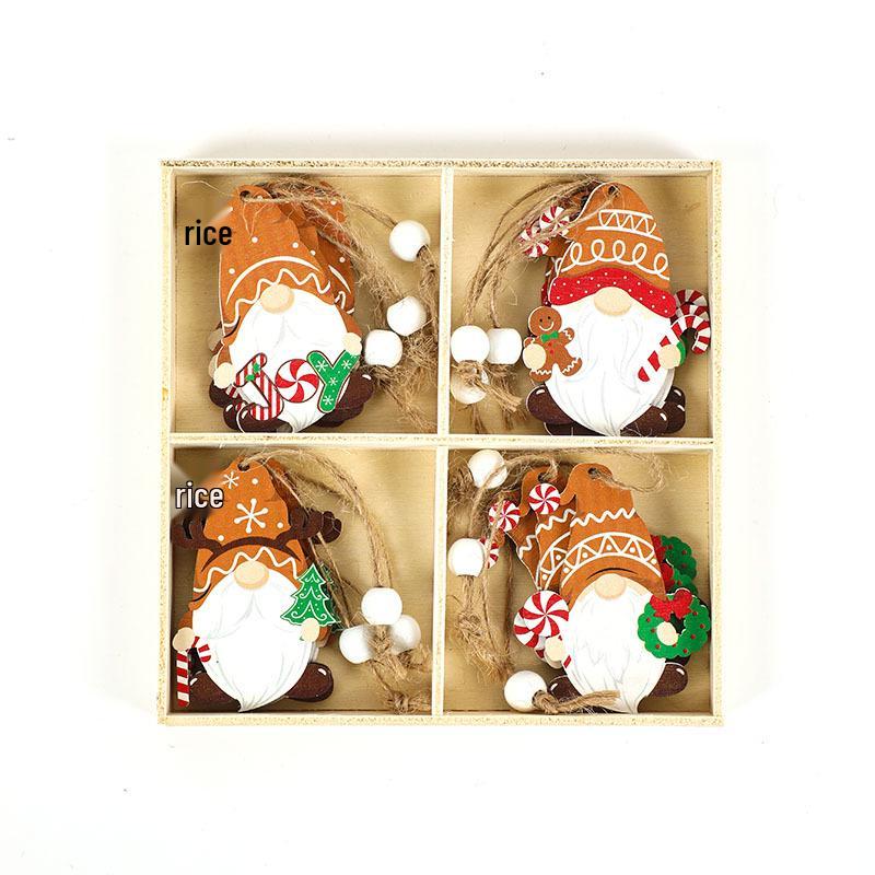 Christmas Cartoon Gingerbread Man Ornaments: 4-Piece Wooden Set for Tree & Small Gifts